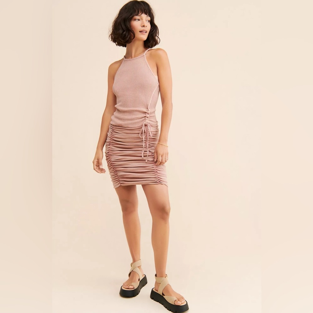 🤎 Free People FP One Ruched Knit Bodycon Dress S/P (Could fit up to large) Tan - Picture 6 of 8